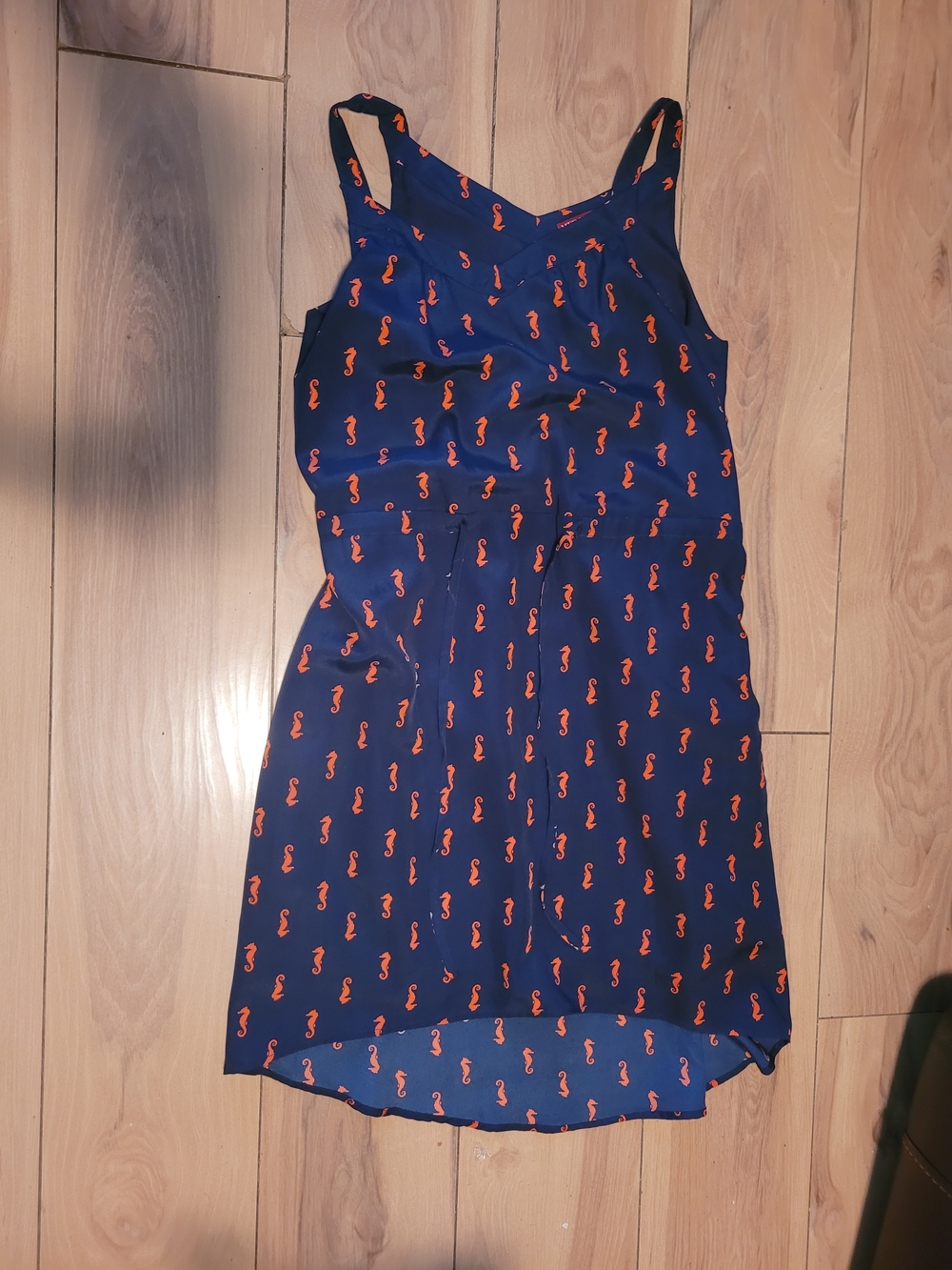 Merona Navy High-Low Dress with Orange Seahorse Print